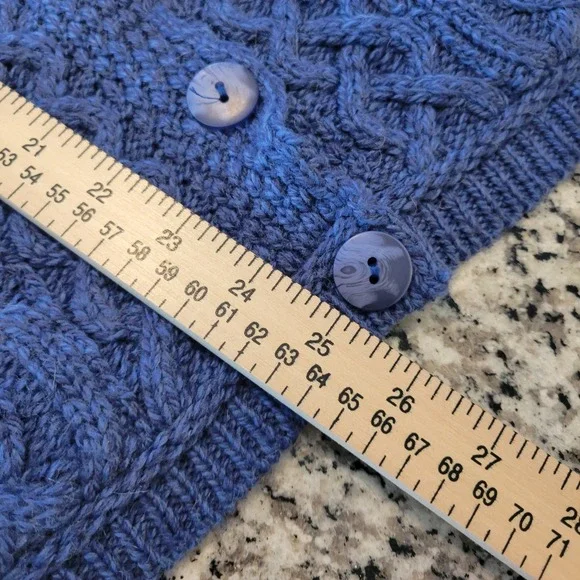 Aran Crafts Ireland Merino Wool Cable Knit Cardigan Sweater Womens Large Blue - Picture 5 of 10
